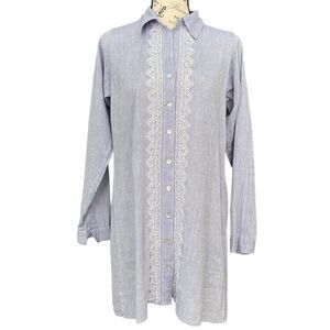 Subtle Luxury Blue Button-Up Embroidered Shirt Dress in Size XS/S